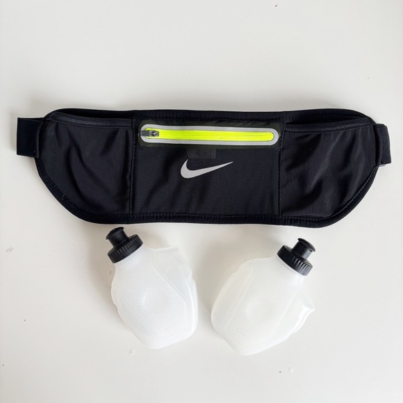 Nike Accessories - Nike Double Pocket Flask Adjustable Running Belt 120ml/12oz Black - Zip Pocket